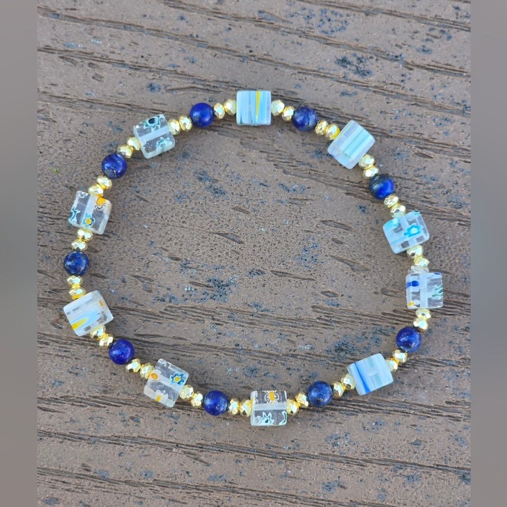 Millefiori, Lapis Lazuli, And Hematite Bracelet